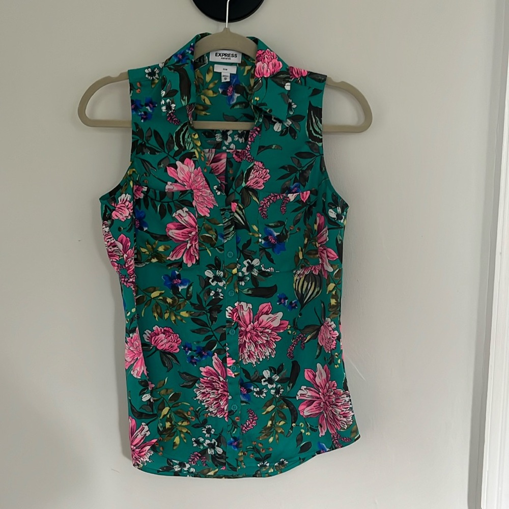 Express Portofino slim sleeveless blouse turquoise XS